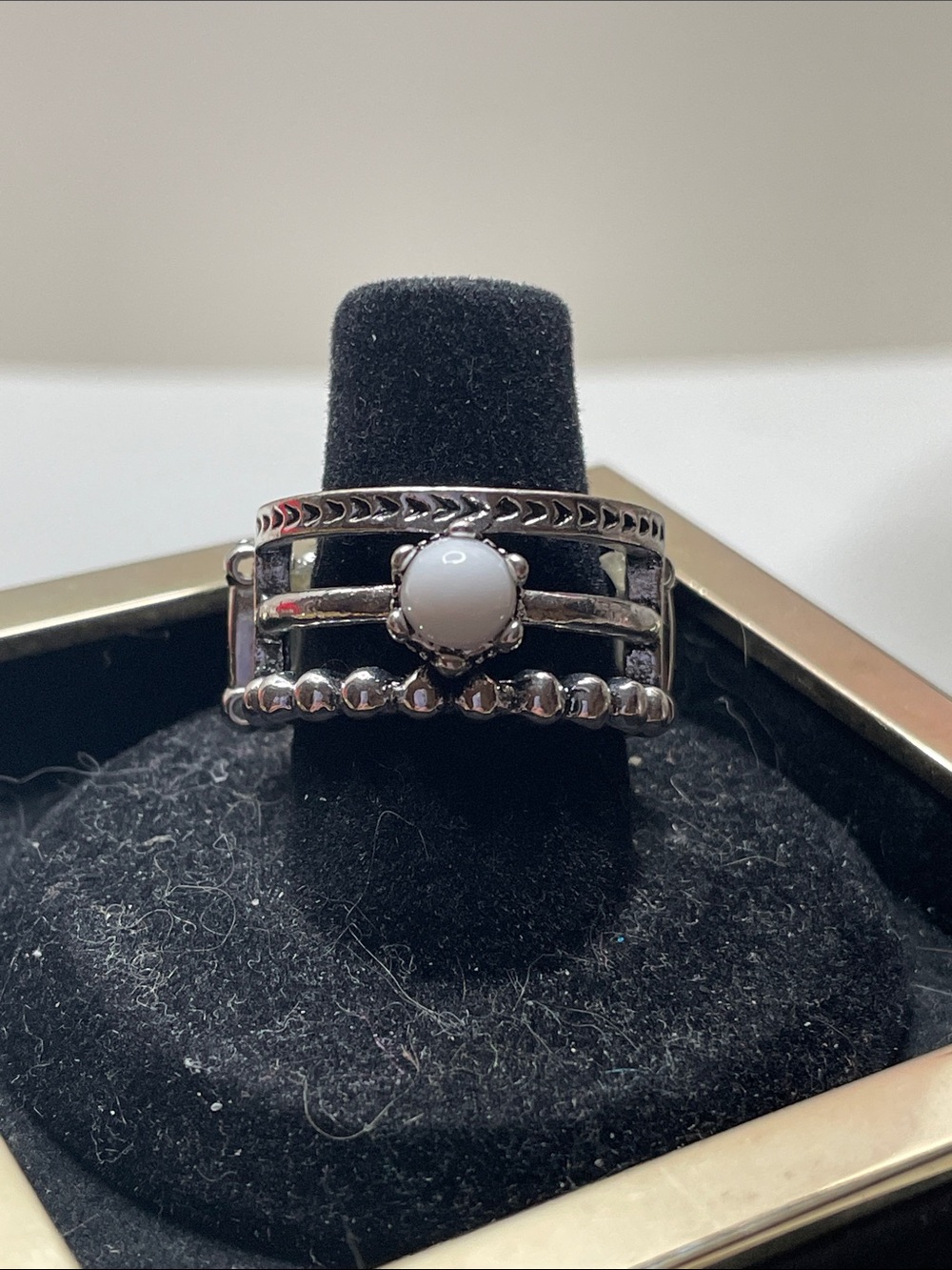 Sterling Silver White Bead Stacked Band Ring